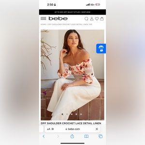 Bebe linen off the shoulders crop top